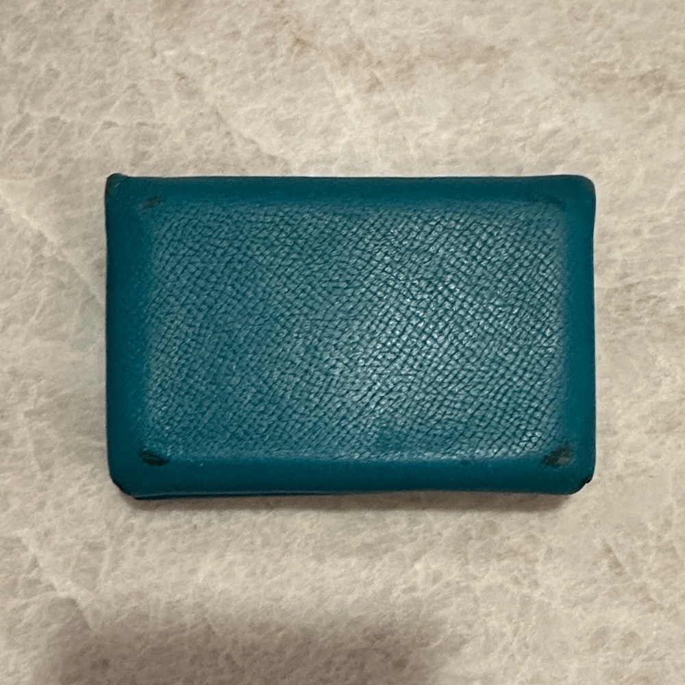 Hermes Calvi Teal Textured Card Holder